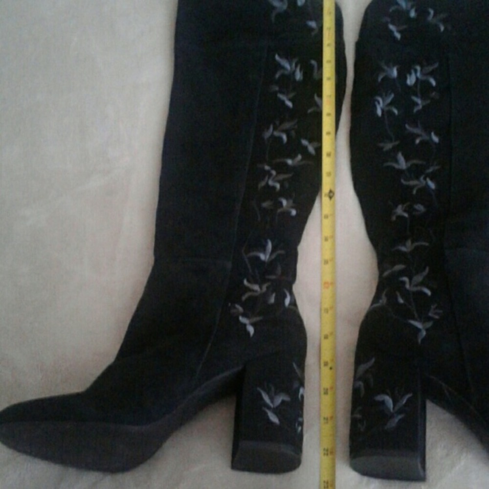 Sexy Knee High Boots Black Flower Embroidery Claire Womens Size 8.5 - Picture 11 of 16